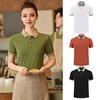 Unisex Waiter Waiteress Uniform Button Lapel Solid Color Short Sleeves Breathable Soft Coffee House Hotel Dinner Food Serving Top