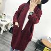 Women Knitting Cardigan Long Sleeve Ribbed Trim Open Front Sweater Coat with Pockets Twist Texture Mid-Length Loose Fit Sweater