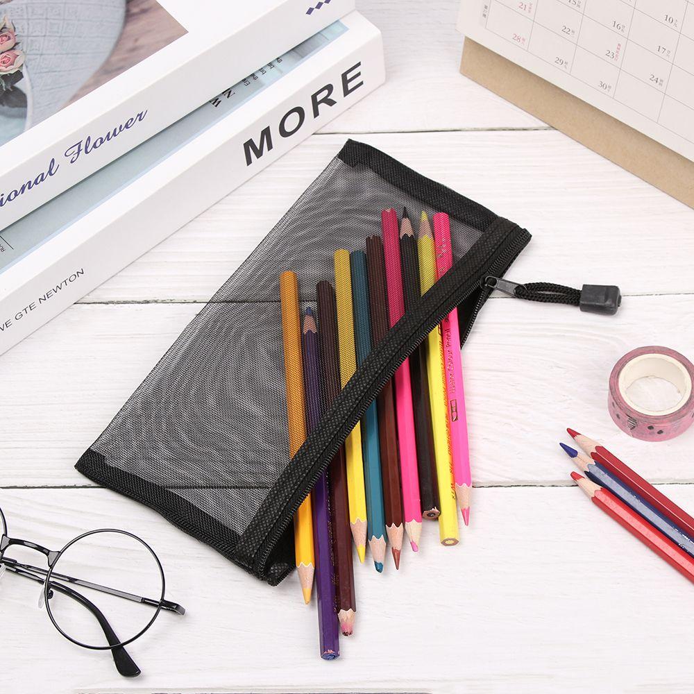 Handbags Cosmetic Stationery Zipper Pencil Case Mesh Pen Bag Transparent Grid Cosmetic Storage
