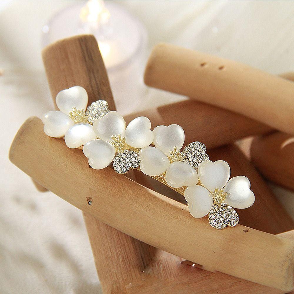 Zinc Zinc Alloy Ponytail Holder Flower Pearl Girl Spring Clip Korean Style Hairpin Women Hair Clip Headdress