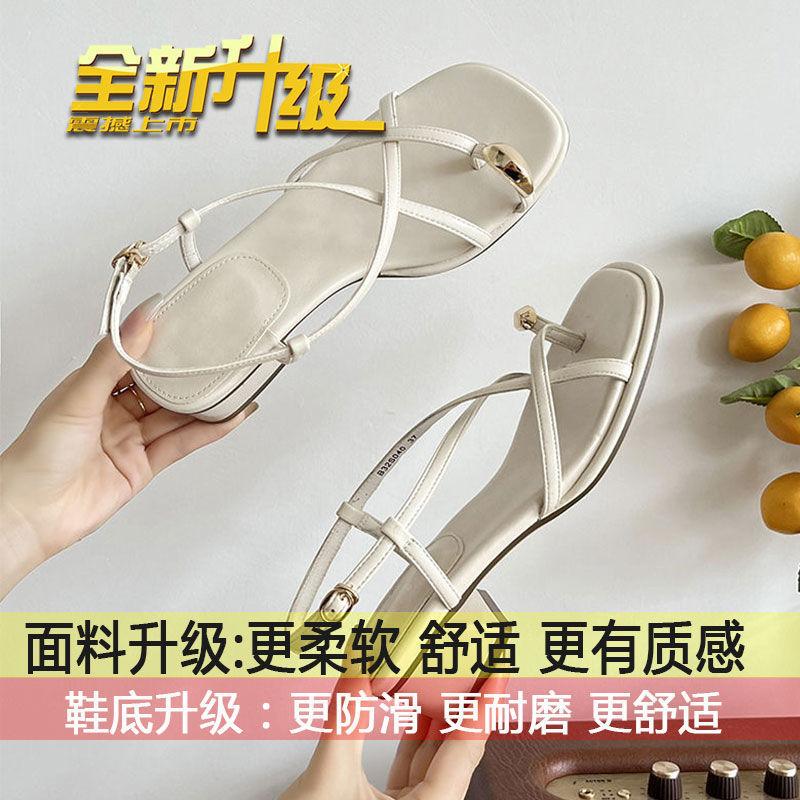 Одно слово с сандалиями женские лето 2025 новый стиль феи с юбкой французский толстый каблук носок римские пляжные туфли