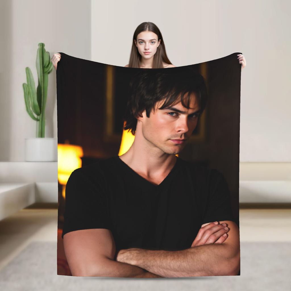 Damon Salvatore Flannel Blanket Soft Durable Bedding Throws for Couch Bed Airplane Travel Novelty Bedspread Sofa Bed Cover