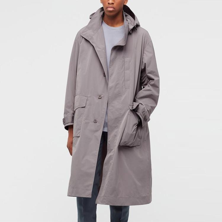 Uniqlo X Jil Sander Сотрудничество Свободный крой Длинное пальто с капюшоном Мужские пальто Дымчато-серый 440367-04