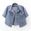 Denim Jacket for Women Summer Loose Single Breasted Turn Down Collar Short Sleeve Jacket Korean Fashion Crop Coat