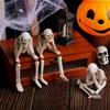 Halloween Skeleton Statue Resin See Speak Hear No Evil Skeleton Figurine with Dangling Legs for Indoor Mantel Table Shelf Decor