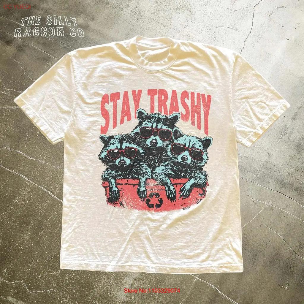Funny Raccoon T Shirt Stay Trashy Trash Panda Vintage Animal vintage Washed fashion designer clothes Casual Versatile