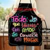 1pc Spanish Magic Slogan Apron/Spanish Phrases & Heart Print/Easy-Clean for Cooking, Baking, Spanish Classes