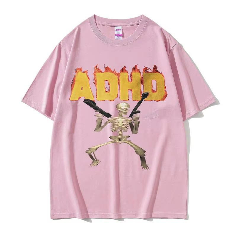 ADHD Skeleton Meme Vintage T Shirt Humor Horror Funny Skull Graphic Tee Unisex Casual Oversized Streetwear Top for Unisex Women