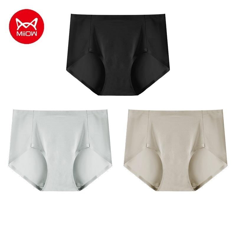 MIIOW 3 шт. трусы из ледяного шелка для девочек со средней талией, дышащие и свежие треугольные шорты без следов