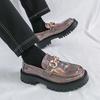 Loafers Business Dress Men's Horse Buckle Casual Men's Shoes Trend Youth Glossy Muffins and Height Increasing Leather Shoes