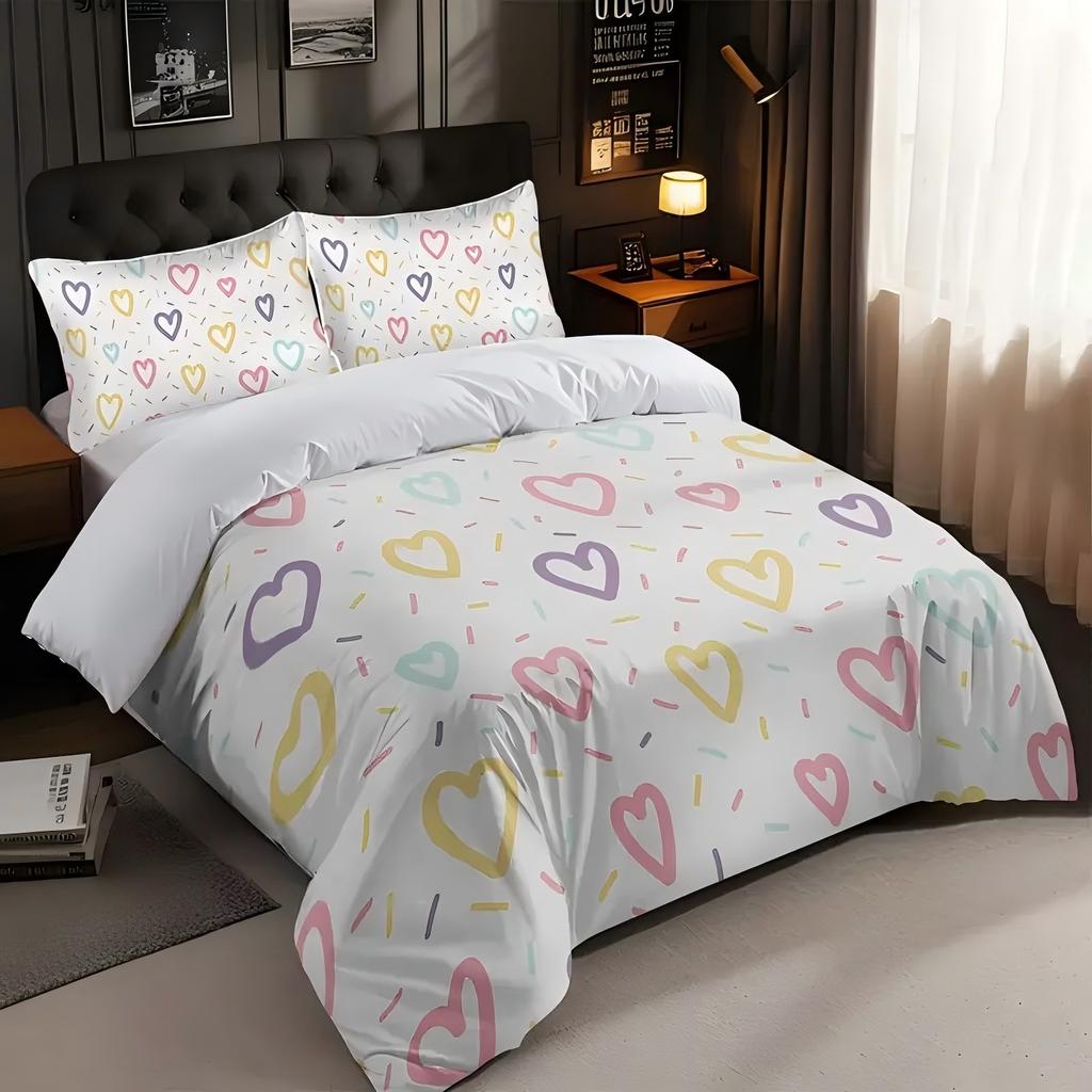 Цветной узор в форме сердца, 3D-принт, комплект постельного белья, простой стиль, набор пододеяльников, мягкий, удобный, домашний, полиэстеровый набор одеял