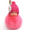 1PC Cartoon Lovely Women Baby Sleep Doll Keyring Plush Bag Pendant Fluffy Fur Ball