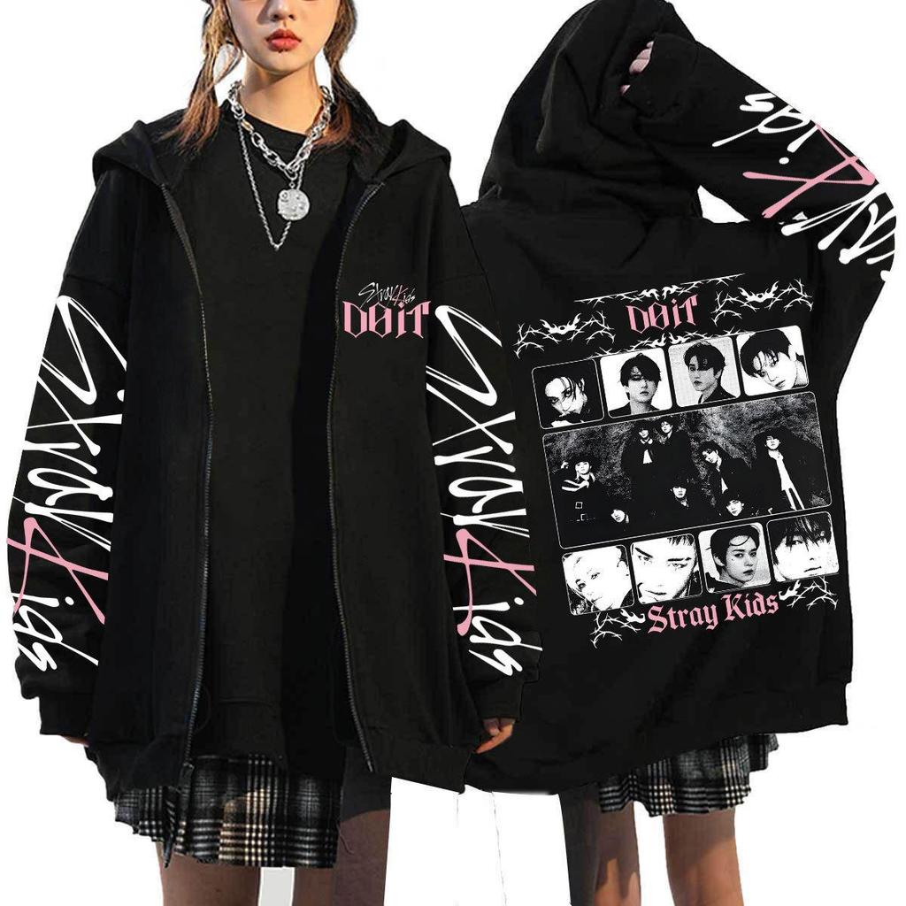Толстовка на молнии свободного кроя с принтом Harajuku от Stray Kids В наличии