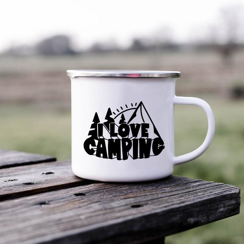 Кемпинговая кружка Happy Campers Campfire Эмалированные чашки для кемпинга Outdoor Campervan Coffee Mug Кружка Adventure Cup Camper Van Gift