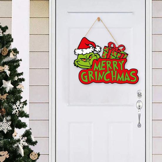 Christmas Green Elf Door Sign Merry Christmas Wooden Door Hanger Front Door Wall