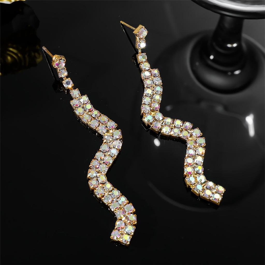 Premium Sense Of Luxury Double Rows Of Snake Ab Rhinestone Earrings Fashion Design Sparkling Earrings Women's Earrings 1 Pair