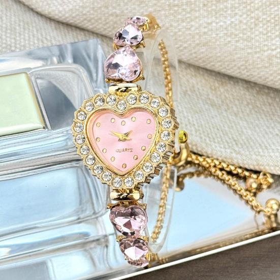 Women's Heart Shaped Bracelet Watch Rhinestone Heart Quartz Wristwatch Adjustable Slider Bracelet Dress Watch