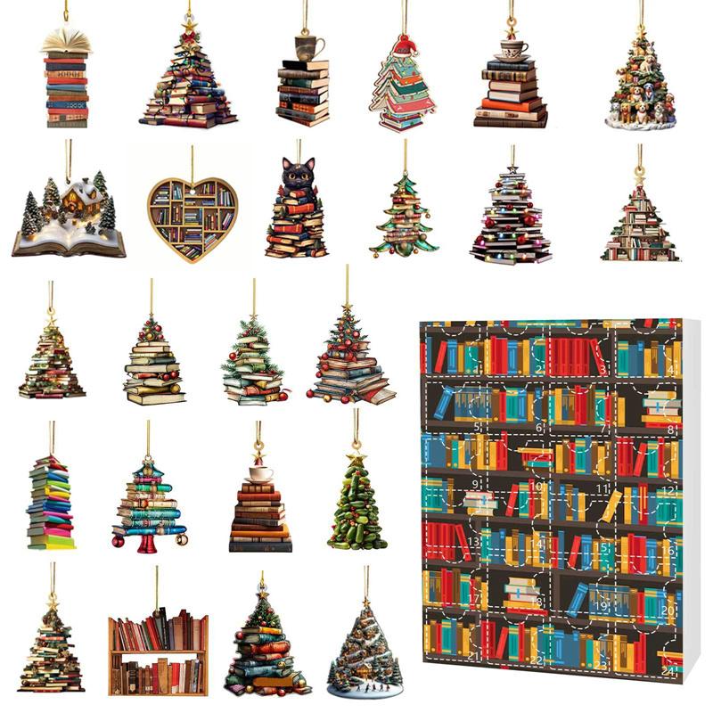 Рождественский адвент-календарь 2025 года, креативная акриловая подвеска-книга, календарь обратного отсчета, слепая коробка для любителей книг, подарок на Новый год