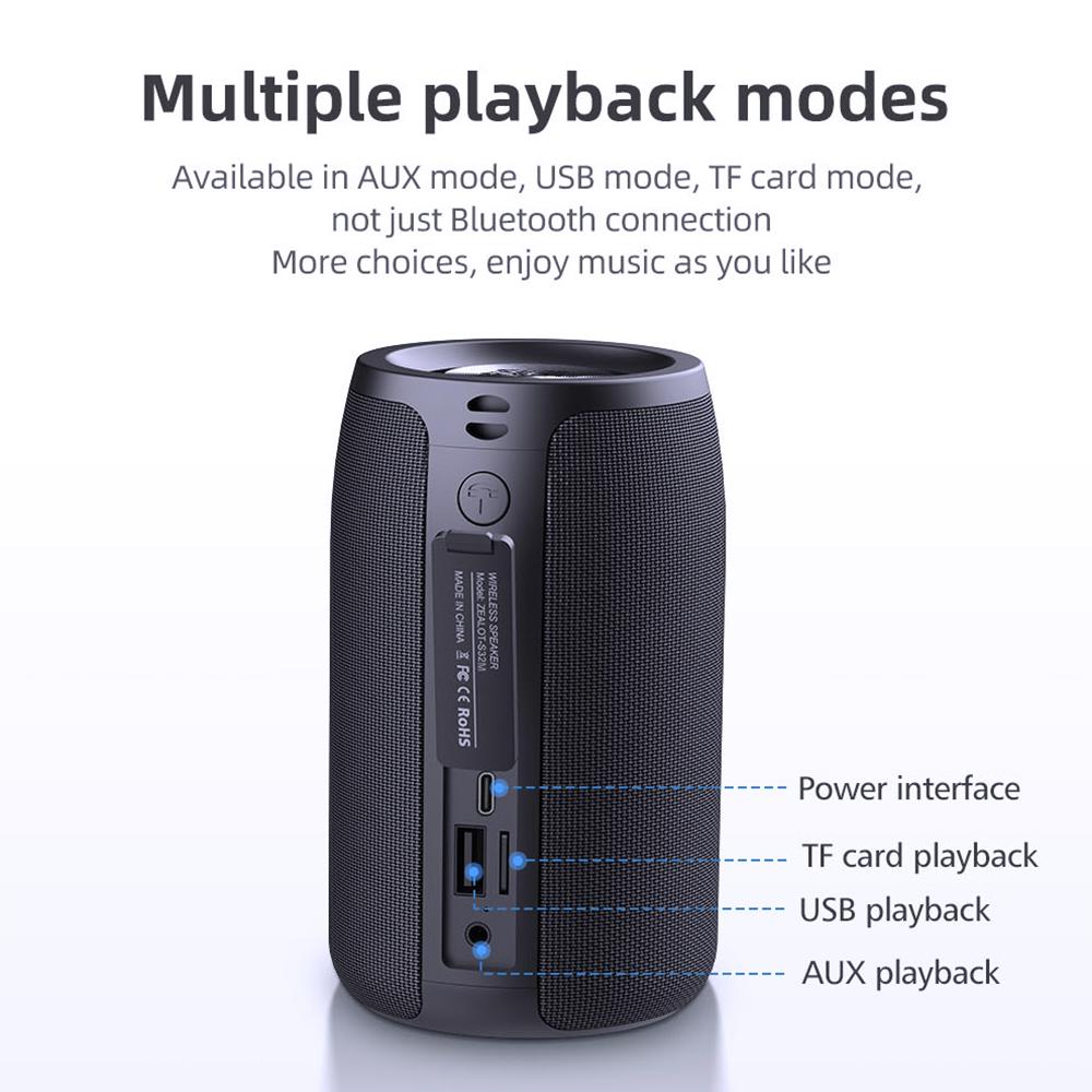 ZEALOT S32 Pro Bluetooth-колонка Беспроводной сабвуфер TWS Портативный Бас Стерео Поддержка USB Micro SD карты
