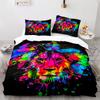 Lion Duvet Cover Set 3D Print Wild Animals Colourful King Queen Size For Kids Teens Adults Bedding Set Polyester Comforter Cover