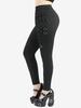 Rosegal Plus Size Straps Grommet D-Ring Heart Buckle Solid Skinny Leggings