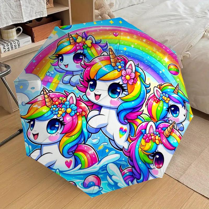 1pc Rainbow Unicorn Fantasy Umbrella with Plastic Handle,Suitable for All Seasons Home Travel Outdoor UmbrellaDD1561