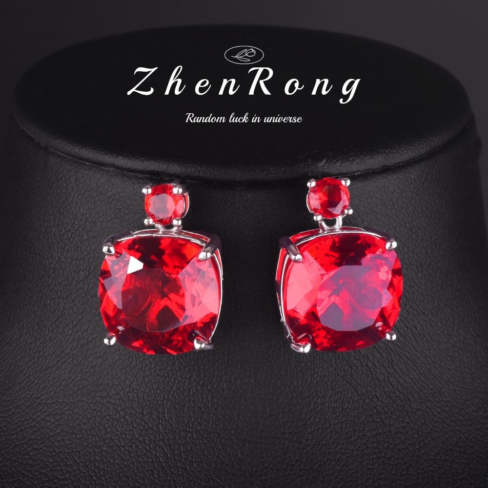 Luxury Simulated Pigeon Blood Ruby Jewelry Set Full Diamond Necklace Earrings Wedding Bride Party