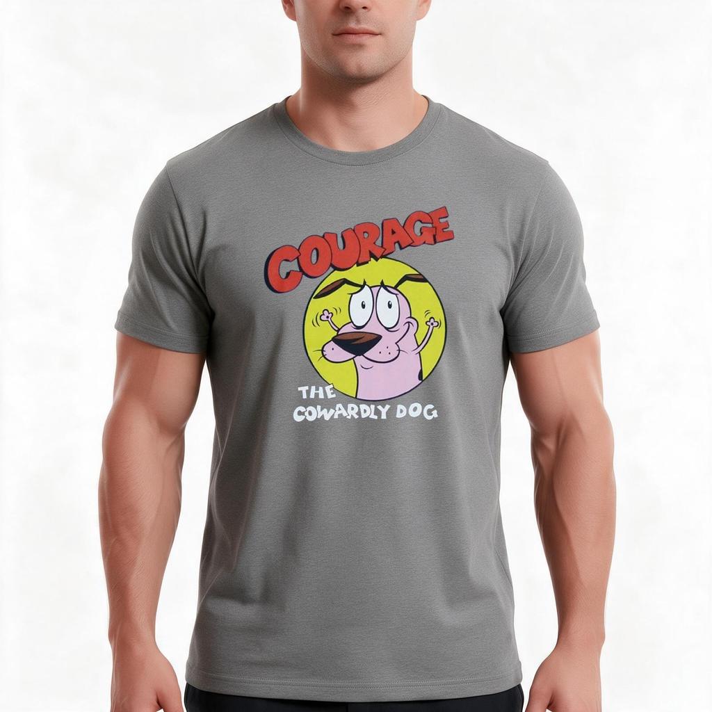 Courage Fearful Dog Tshirt Summer Casual Cotton Tee Oversized Streetwear Tops Vintage Graphic Print Loose Fit Short Sleeve