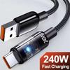 Кабель USB C для быстрой зарядки 240 Вт 10 А, нейлоновая оплетка, прозрачный кабель Type C для высокоскоростной зарядки для Samsung Huawei Mi, линия передачи данных