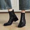 Fashion NEW Autumn Women Boots Genuine Leather Shoes for Women Square Toe Chunky Heel Shoes Slip-on Modern Boots Concise Daily Shoes