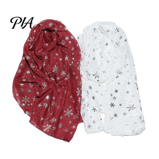Soft Fabric Winter Gift Glitter Sparkly Foil Snowflake Print Scarf for Women, Christmas Warm Fashionable Neckwear Theme Shawl Wrap, Fall Lightweight