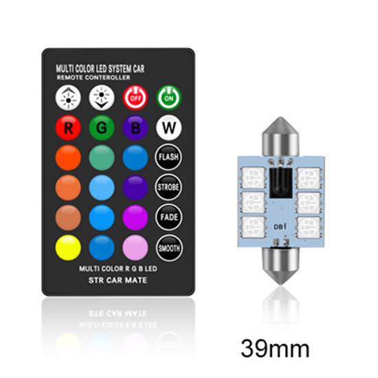 C5W LED RGB Festoon 31mm 36mm 39mm 42mm Car Interior Lights with Remote Control Multicolor Dome Light Reading Lamp Auto 12V