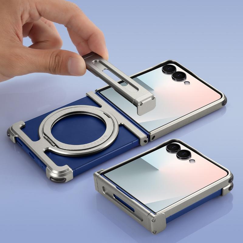 Металлический чехол Oatsbasf для Samsung Galaxy Z Flip 7 с подставкой, вращение на 360°, магнитный бампер, тонкий ударопрочный защитный чехол