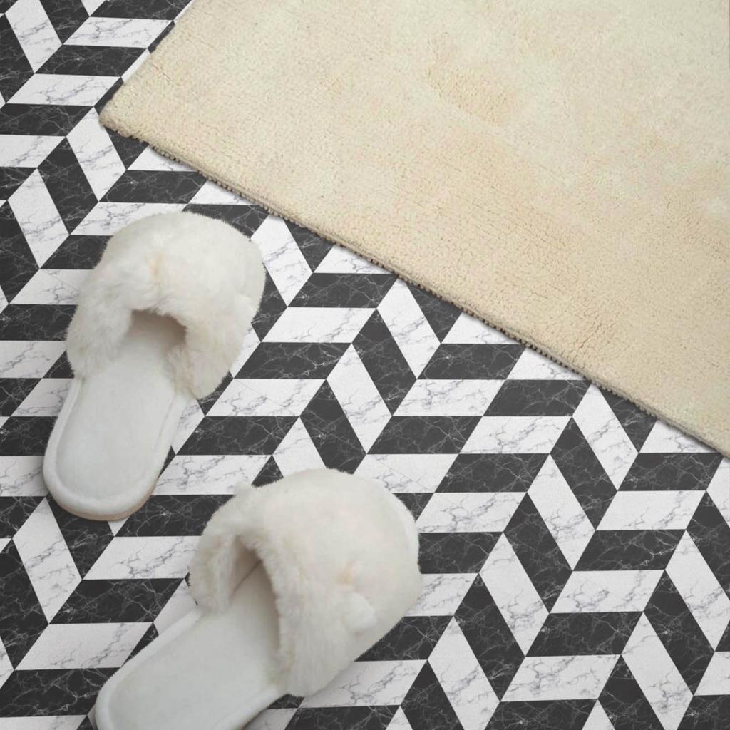Pack of Self-Adhesive Vinyl Tiles in a Marble Herringbone Pattern 20x20x20 cm