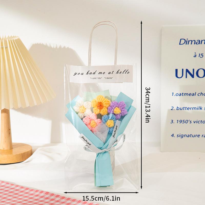 Букет вязаных цветов Выпускной букет 2025 Букет с кавайным мишкой Ручной работы Подарок на выпускной для учителей и студентов