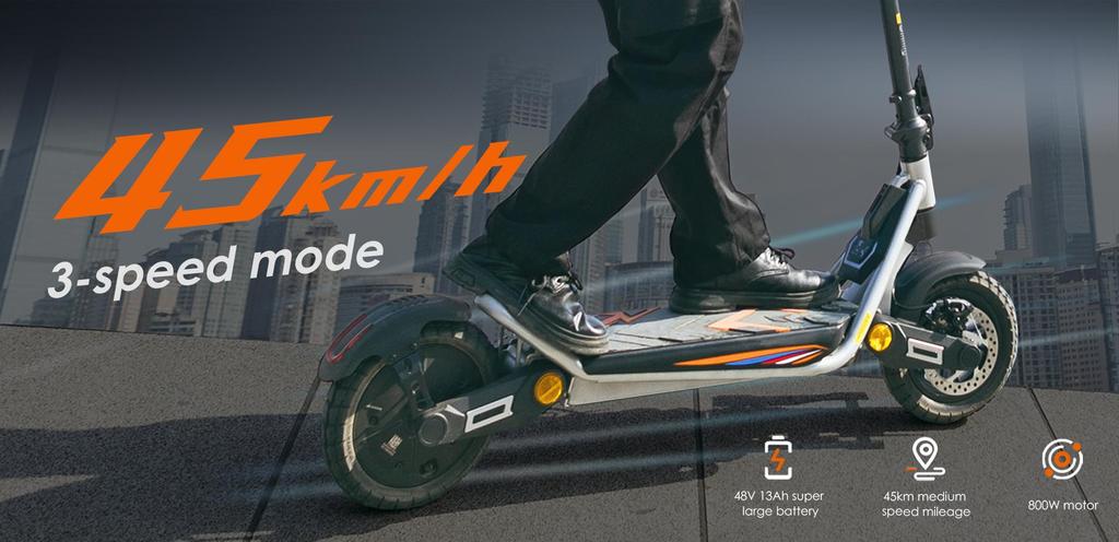 Foldable electric scooter Kukirin A1, 800W motor, 48V 13Ah battery, top speed 45km/h, cruising range 45km, 10-inch tires