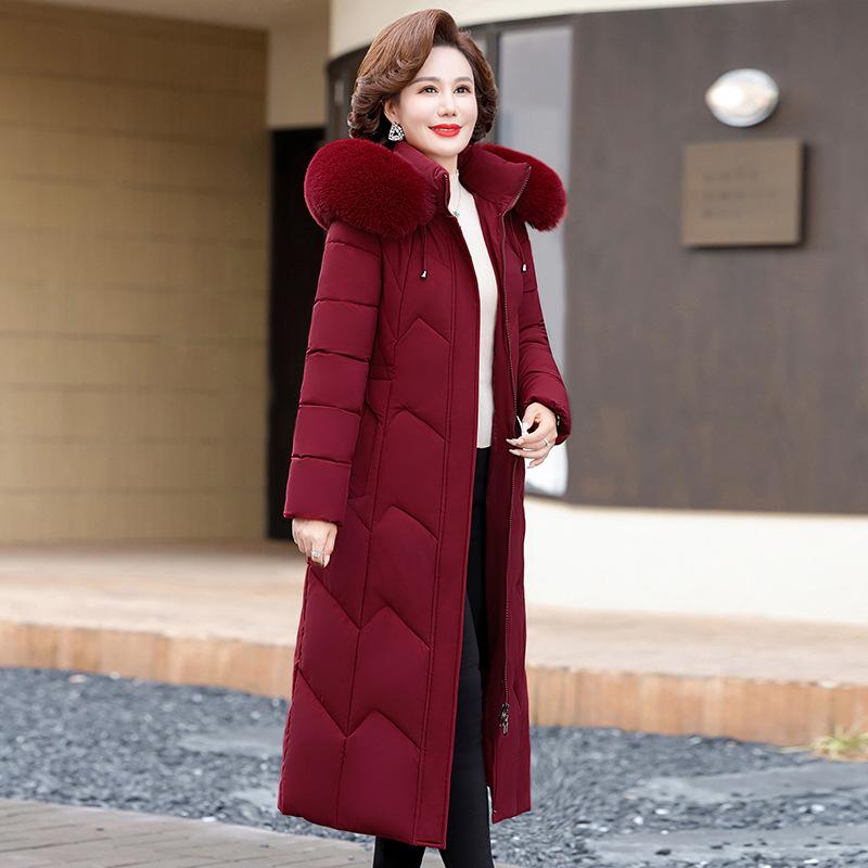 Down cotton clothes women's medium and long winter new thickened warm over the knee middle-aged and elderly mother fur collar jacket