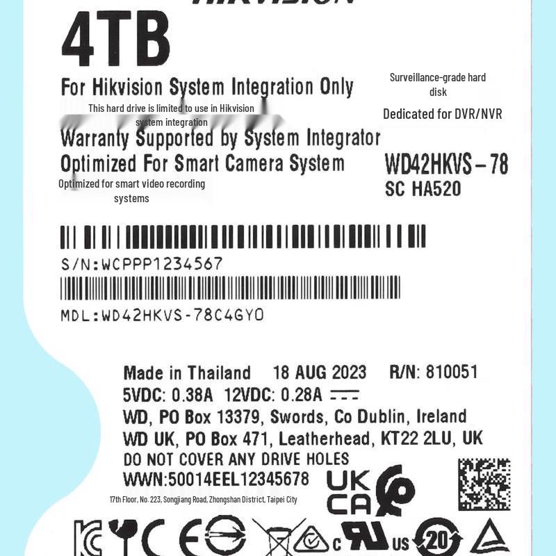 Hikvision WD Surveillance Hard Drive - 4TB