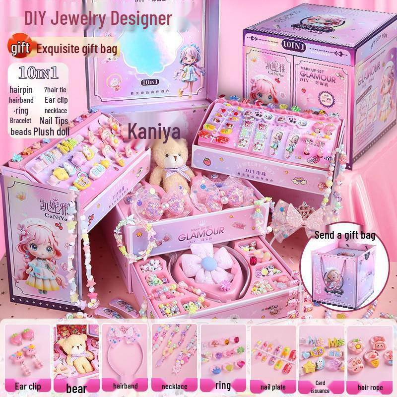 Красочный набор бижутерии из бусин для девочек - Ожерелье, Браслет и Аксессуары для волос Подарочная коробка