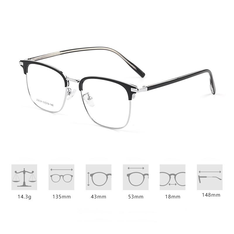 Brand Half-frame Glasses Frame Fashion Alloy Square Eyeglasses Classic Eyebrow Line Design Male Ultralight Business Spectacles