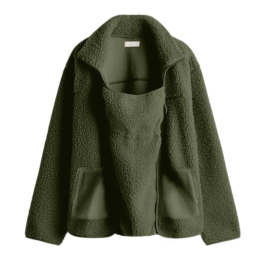 Женское пальто из овчины однотонное свободного кроя с высоким воротником, теплое шерстяное пальто