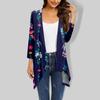 Women's Floral Print Irregular Three-quarter Sleeve Cardigan With Pocket Jacket