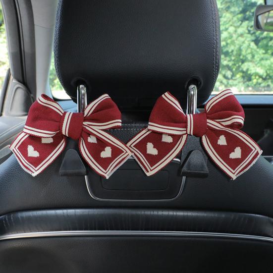 1/2Pcs Car Headrest Hooks Purse Bag Hangers Universal Easy Installation Cute Bow Design Storage Hooks Auto Interior Decor