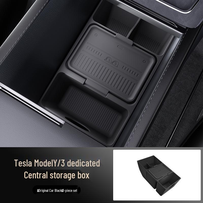 Tesla Central Console Storage Box: Original Car Color, Convenient Silicone Organizer for Lower Console Layer