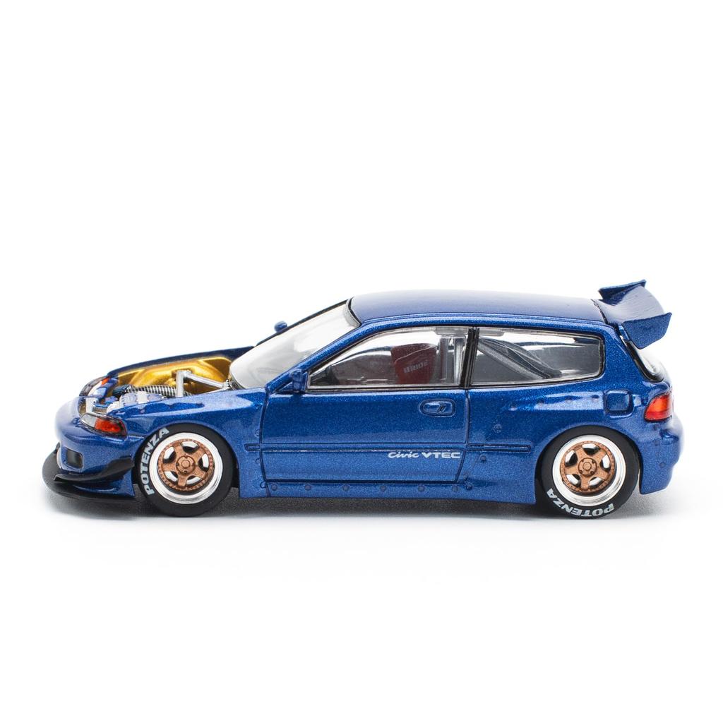 POP RACE Pandem Civic EG6 Metallic Blue Open Bonnet Finished Model PR640174 1/64