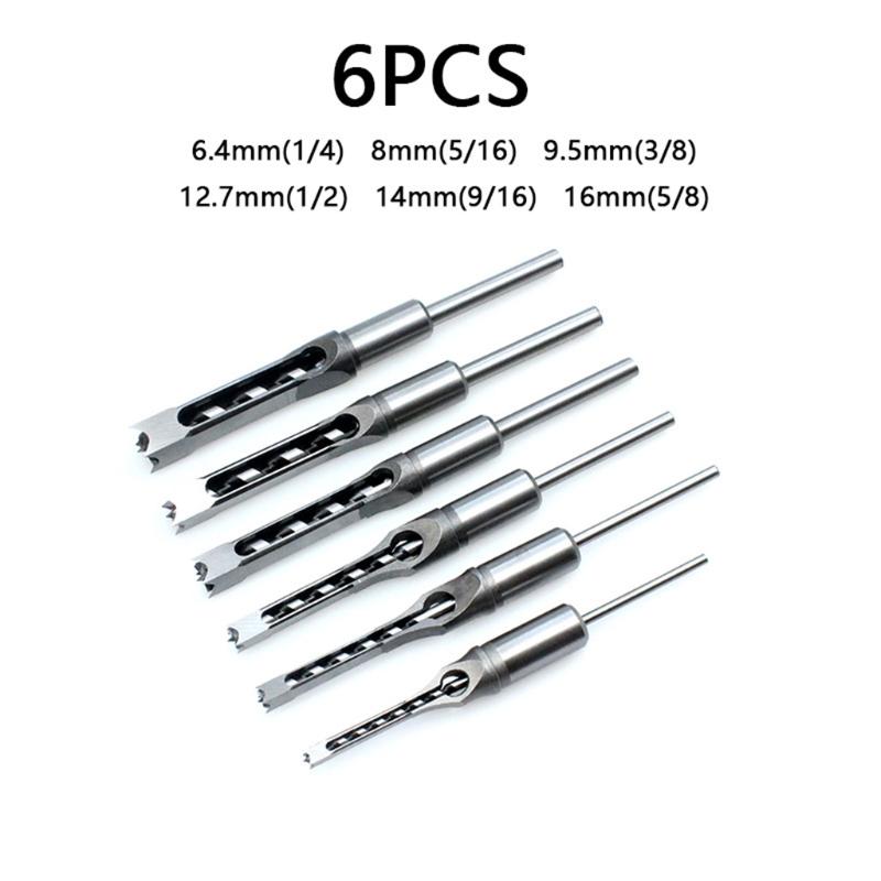 Multi-purpose Square Hole Drill Bit Steel Hardness for Sharp Durable Mortising Chisel Set 6.4 mm/8mm/9.5mm/12.7mm/14mm/1