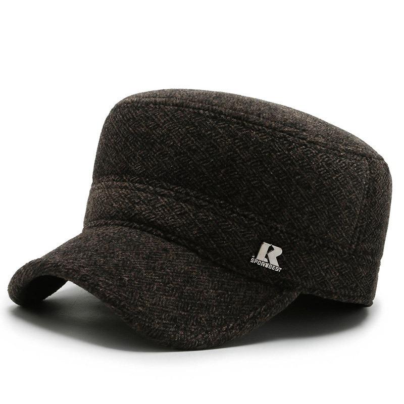 Зимняя шапка Мужская флисовая холодостойкая и теплая шапка с плоским верхом Шапка дедушки шерстяная утолщенная с защитой ушей утиный козырек хлопковая шапка