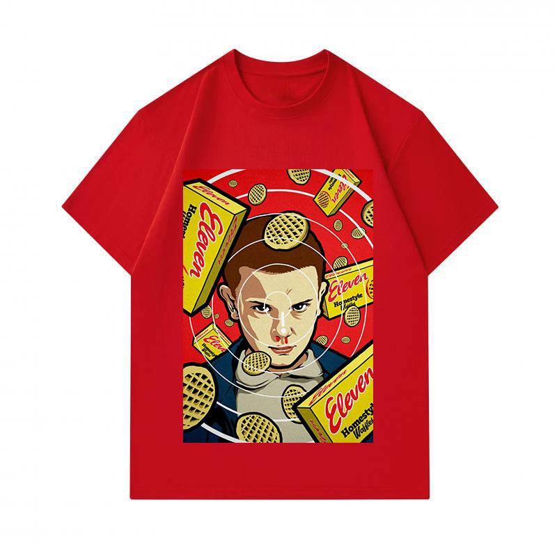 100% Cotton Men Crew Neck Short Sleeve T-Shirt, Retro Eleven Waffle Graphic Casual Comfortable Tees, Classic Sci-Fi Character Printed Daily Wear Tops