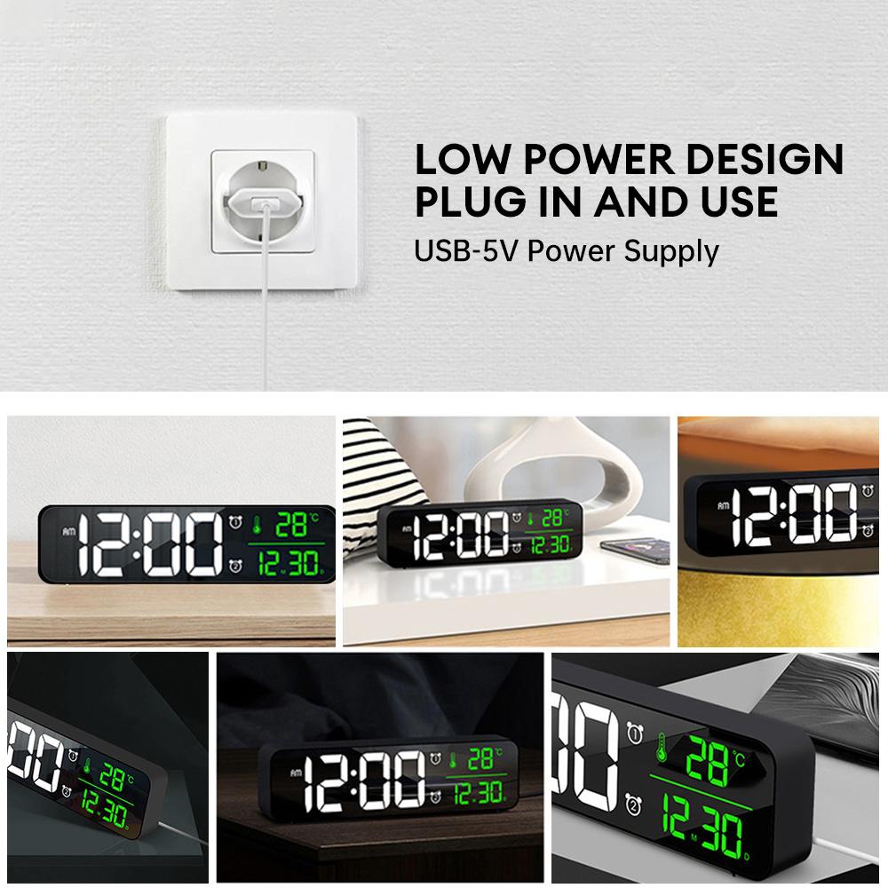 LED Digital Alarm Clock Temperature Date Display Desktop Desk Clocks Home Table Decoration 12/24H Dual Alarms Digital Clocks