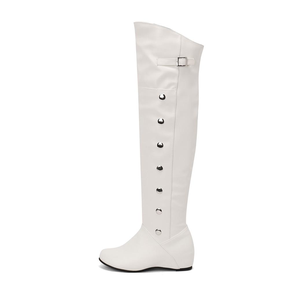 Women Boots Winter New Fashion Casual Over-The-High Boots Round Toe Buckle Plus Size 34-43Lady Shoes Rivet Metal Decoration